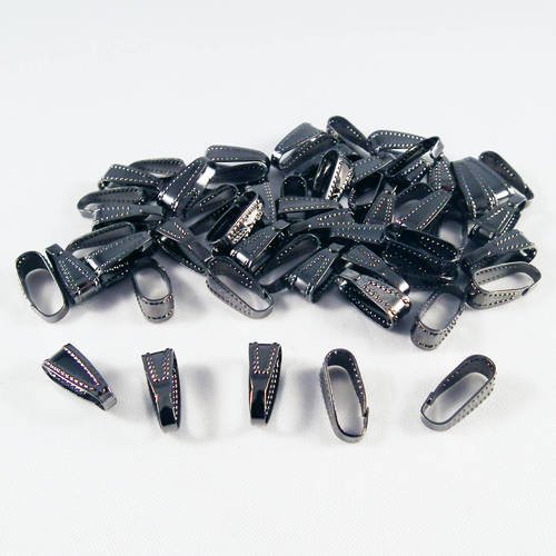 Bl20 - lot de 5 bélières à pinces snap on gunmetal gris foncé noir en cuivre motifs pois couture 