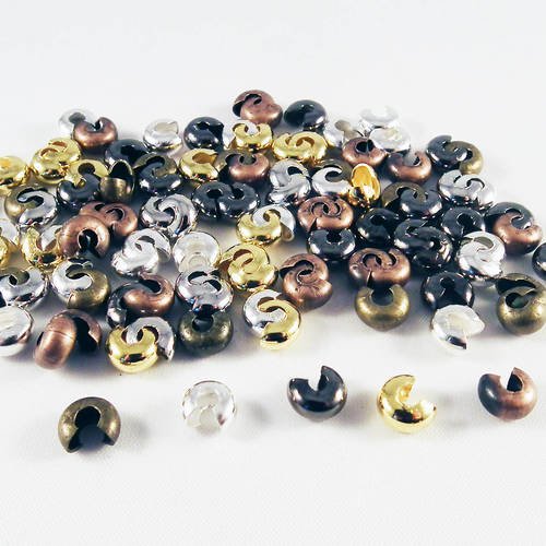 Cpe14m - lot de 50 cache perles noeuds à écraser en fer de couleurs mixtes aléatoires de 4mm