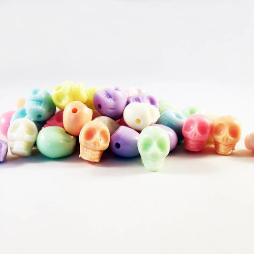 Isp86 - lot de 10 perles tête de mort en acrylique opaque de couleurs pastel mixtes aléatoires intercalaires spacer 