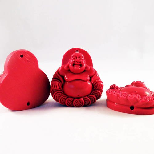 Bp136 - prix réduit! 1 jolie breloque pendentif en brique rouge buddha bien portant sculpté main mandarin 