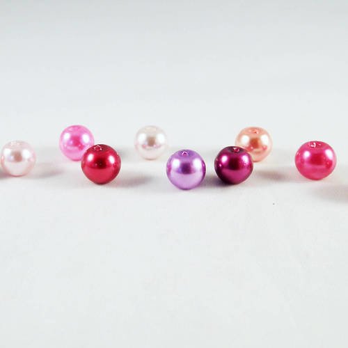 Pd67 - lot de 10 perles en verre de 6mm de couleurs mixtes teintes de rose, orangé, saumon, violet, mauve, bordeaux, bourgogne, 