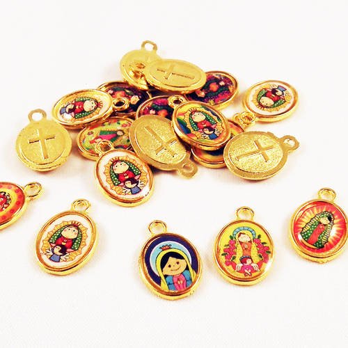 Bp119d - lot de 5 breloques pendentifs médailles médaillons ovale motifs mignons cartoon religieux bande dessinée 