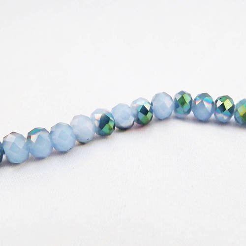 Inv163 - rare 5 perles précieuses 6x4mm bleu poudre cendré bicolore à reflets vert paon électrique en verre cristal 
