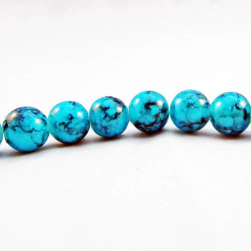 Inv135 - lot de 5 perles en verre ronde bleu noir à motifs rayures fissures abstraits asiatiques tribal veines 