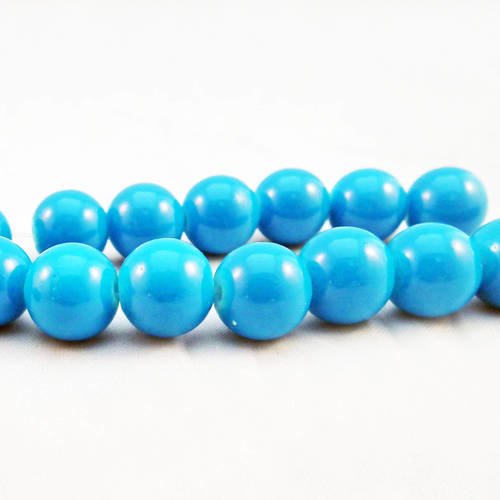 Inv134 - rare lot de 5 perles en verre bleu ciel turquoise centre blanc de 10mm de diamètre. 