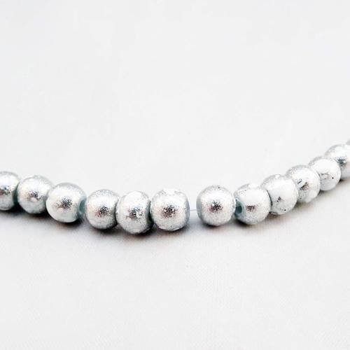 Inv154 - rare lot de 5 perles en en verre ronde de 6mm effet glacé motifs abstraits frosted stardust gris et blanc 