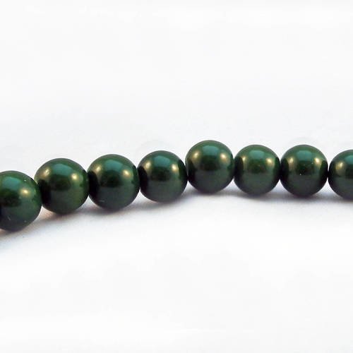 Inv144 - lot de 5 perles de 8mm en verre mythique de couleur vert minuit foncé opaque centre blanc. 