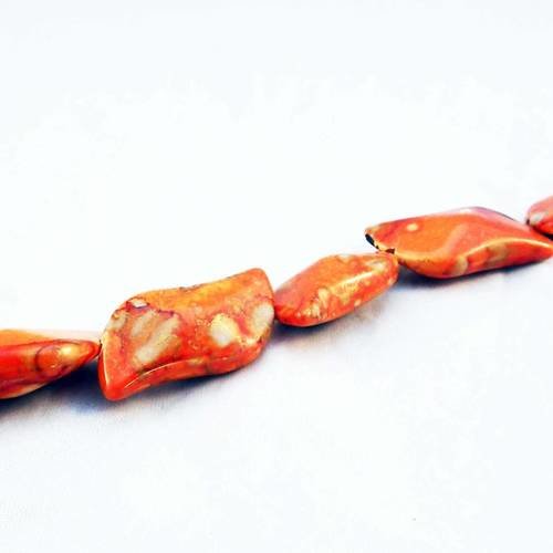 Inv99 - 2 rares perles en verre motifs moucheté abstrait tribal orange reflets gris marron, 26x12x6mm. 