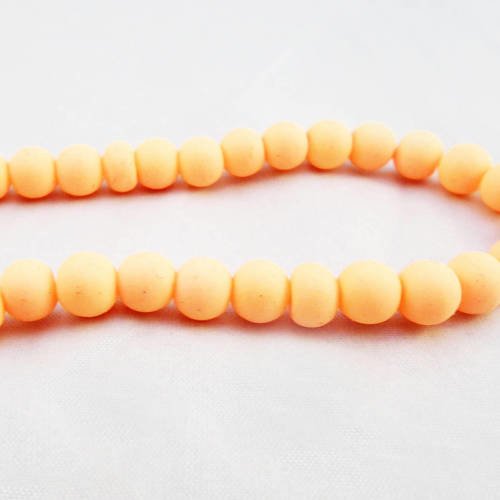 Inv167 - 5 perles en verre texture mat caoutchouc orange rétro de 6mm de diamètre. 