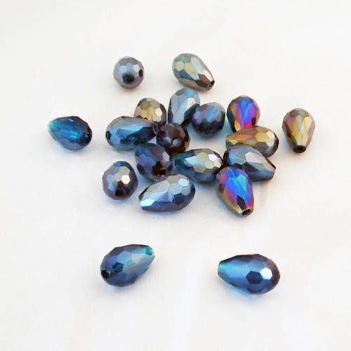 Psw67 - lot de 5 perles précieuses cristal à facettes bleu émeraude électrique à reflets en forme de goutte de 12x8mm. 