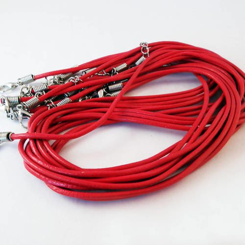 Sp29 - 1 support collier en cuir rouge de 2mm avec fermoir à mousqueton et chaîne d'extension argenté 