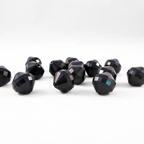 Pac123 - lot de 5 perles bicônes à facettes en acrylique noir de 12x12mm. 