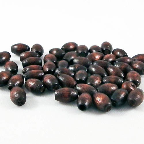 Pd51m - lot de 20 perles en bois marron brun café ovales de 6x4mm. 