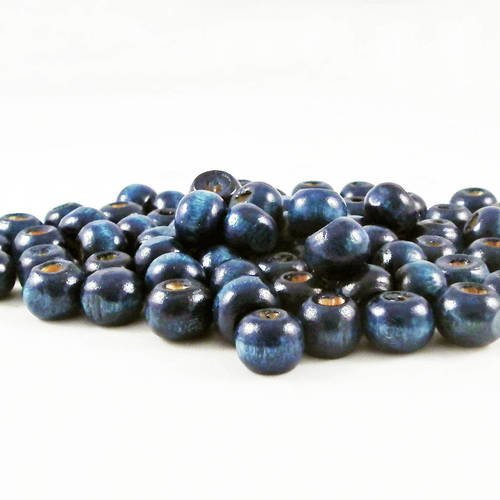 Pd48b - lot de 20 perles en bois bleu minuit foncé nuit rondes de 8mm de diamètre. 