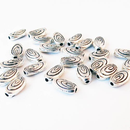 Isp68 - lot de 5 perles intercalaires ovales à motifs spirale en argent vieill 