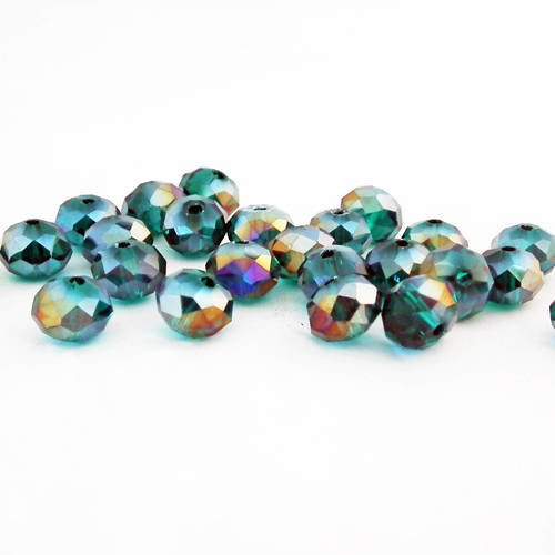 Psm50e - 10 perles précieuses bleu-vert émeraude 8x6mm en verre cristal de couleur vert émeraude, rondelles à facettes, 8mm x 6mm. 