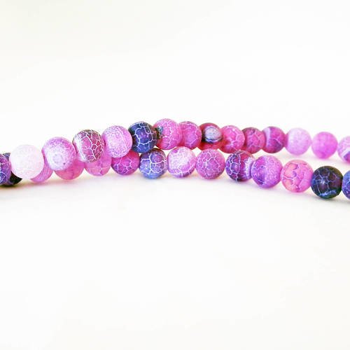 Pfm40 - lot de 10 perles en agate veine de dragon ronde de 6mm effet glacé frosted de couleur mauve violet lilas 