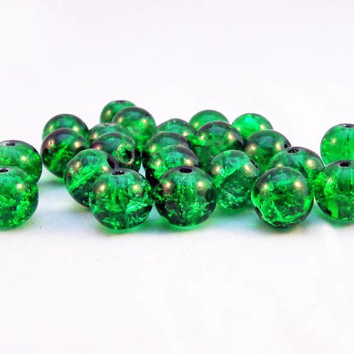 Pac120 - lot de 10 perles vertes en verre craquelé de 8mm de diamètre. 