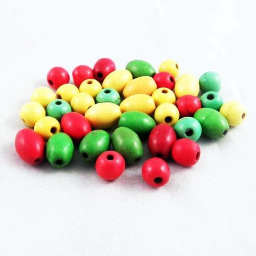 Pu108 - lot de 40 perles ovales rondes rouge vert jaune jamaïque bob marley. 