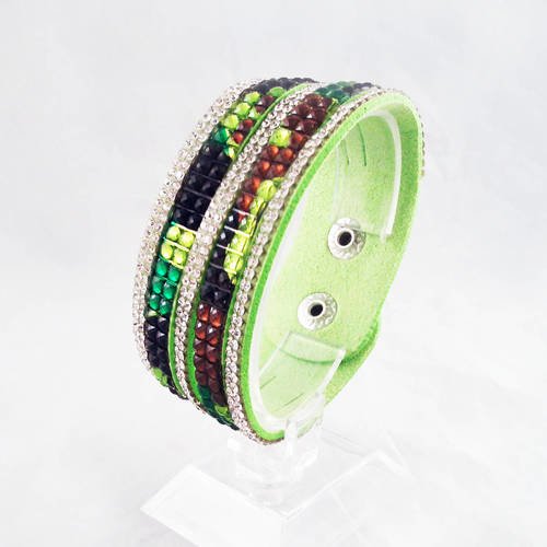 Pu102 - support bracelet multi-rangs cristal strass brillant effet swarovski marron brun café vert kaki 