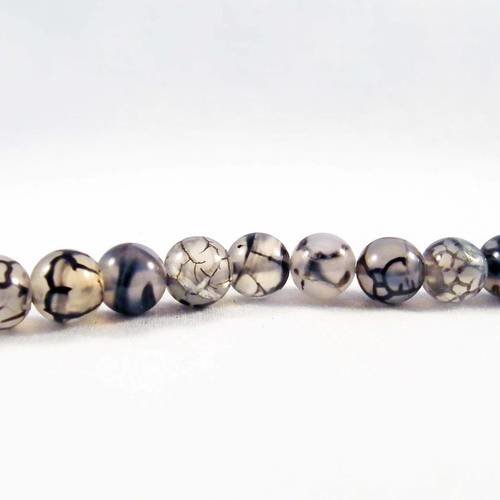 Pfm63p - lot de 10 perles 6mm en agate veine de dragon teintes blanc beige noir gris transparent 