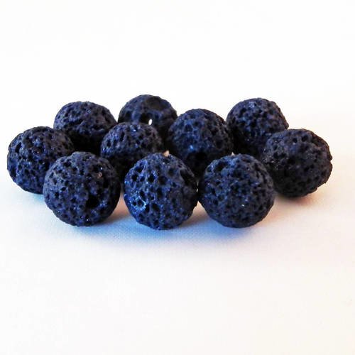 Lv1 - lot de 5 perles naturelles en lave de roche bleu minuit noir bleuté marine foncé de 8mm de diamètre, perles 