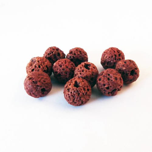 Pfm60 - lot de 5 perles naturelles en lave de roche rouge bordeaux de 8mm de diamètre, perles de formes irrégulières roche de lave. 