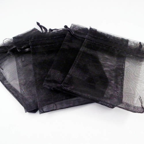 Sp27n - lot de 5 pochettes cadeau organza de couleur noir, 9x7cm. 