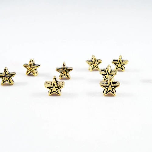 Isp15d - lot de 10 perles intercalaires en forme d'étoile doré antique vieilli, 6x3mm. 