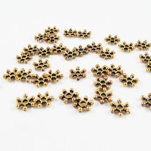 Isp62d - lot de 10 perles intercalaires spacer rondelles fleur flocon à motifs doré antique vieilli 
