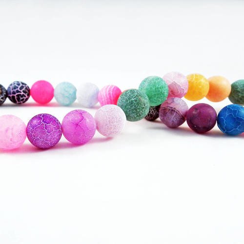 Pfm41g - lot de 10 perles en agate veine de dragon ronde de 10mm effet glacé fissures frosted de couleurs mixtes. 