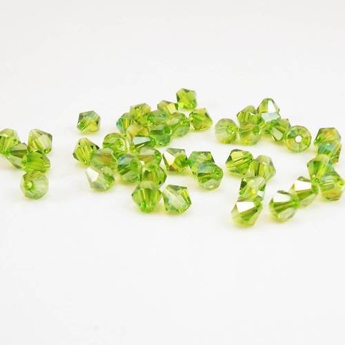 Psw63 - lot de 10 perles à facettes en verre cristal bicône de 4mm vert jaunatre à reflets 
