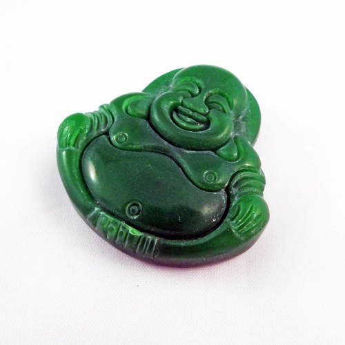 Bz126 - magnifique grande breloque pendentif en jade vert vieilli buddha heureux souriant bien portant asiatique 