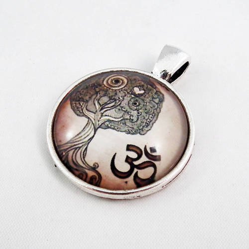 Bz123 - breloque pendentif cabochon chakra symbole 3e oeil ohm om aum abre de vie yoga méditation zen 