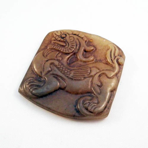 Bz120 - pendentif breloque en jade semi translucide sculpté main mandarin motifs asiatique lion dragon 