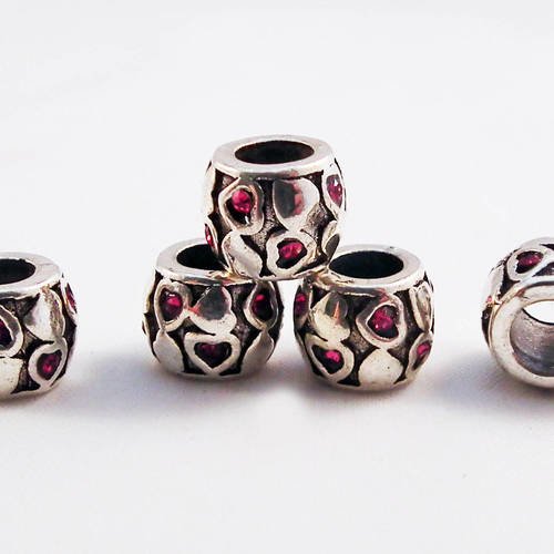 Pd24 - 1 perle originale vintage style pandor argent tibétain vieilli motifs coeur cristal strass rose 
