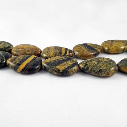 Pdl149 - lot de 5 perles pierre abacus de turquie à motifs jaune moutarde marron noir 