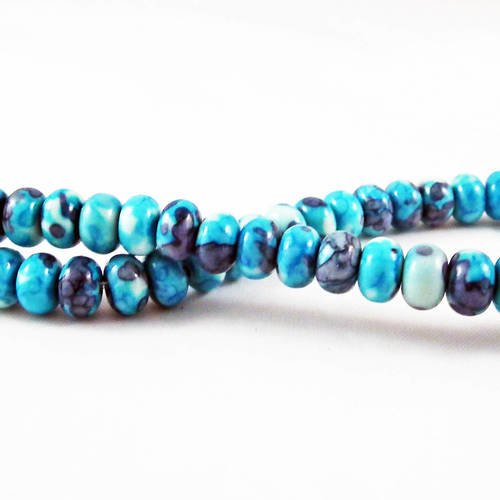 Pfm33 - lot de 10 perles pierre abacus de turquie à motifs abstraits bleu marine blanc 