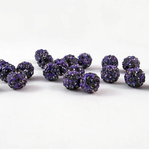 Psm44 - lot de 2 perles rondes 8mm en cristal disco shamballa strass violet reflets lilas mauve scintillant électrique 