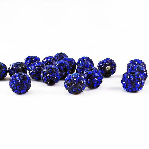 Psm40 - lot de 2 perles rondes 8mm en cristal disco shamballa strass bleu royal reflets scintillant électrique 