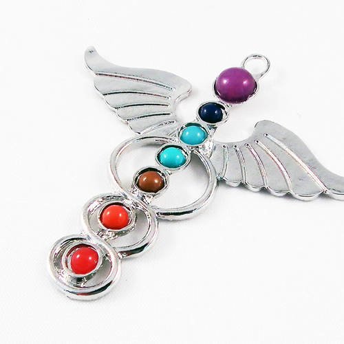 Alz2g - grand pendentif ange ailes guérison avec pierres en cristal 7 chakras énergie yoga méditation zen 