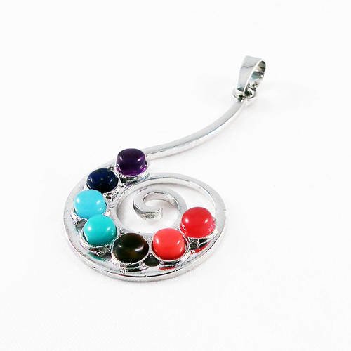 Bz111 - grand pendentif spirale escargot avec pierres en cristal 7 chakras énergie yoga méditation zen 