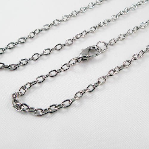 Sbc104 - collier à chaîne 52cm mailles  argenté avec fermoir à mousqueton 