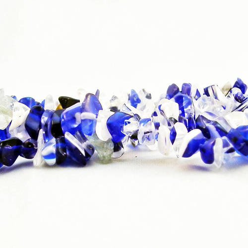 Pd01b - lot de 20 petites perles pépites de coquillage de formes irrégulières bleu blanc bicolore 