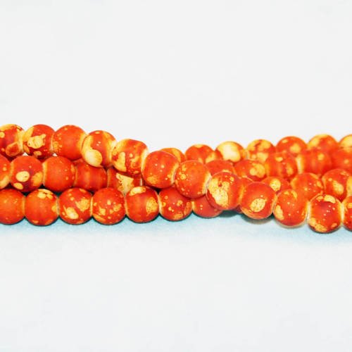 Pmg24 - lot de 5 rares perles en verre finit mat doux effet caoutchouc 10mm à motifs abstrait tribal totem 