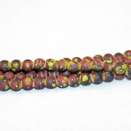 Pmg23 - lot de 5 rares perles en verre finit mat doux effet caoutchouc 10mm abstrait kaki marron tribal 