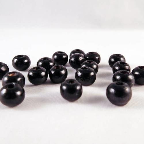 Pd13p - 50 perles en bois peint de 4mm de diamètre de couleur noir. 