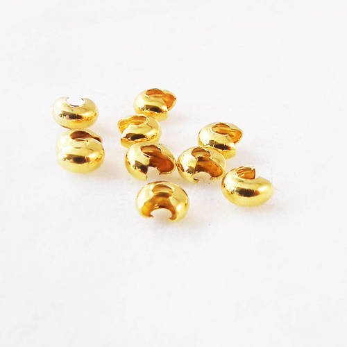 Cpe03d - 10 cache-perles à écraser de couleur doré de 3mm 