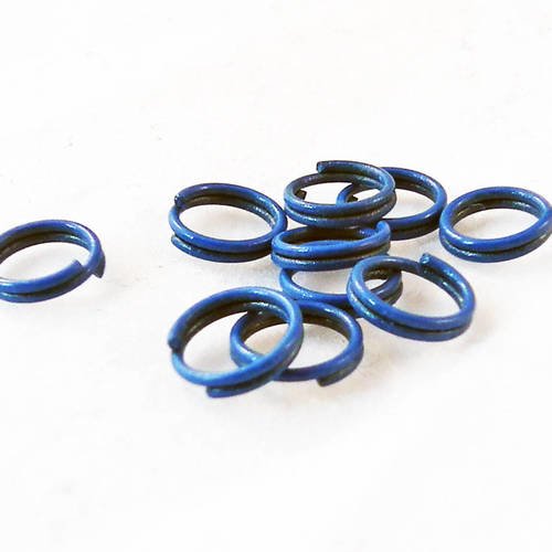 Mc61 - 10 anneaux de jonction ouvert doubles de couleur bleu foncé de 6mm x 2.5mm 