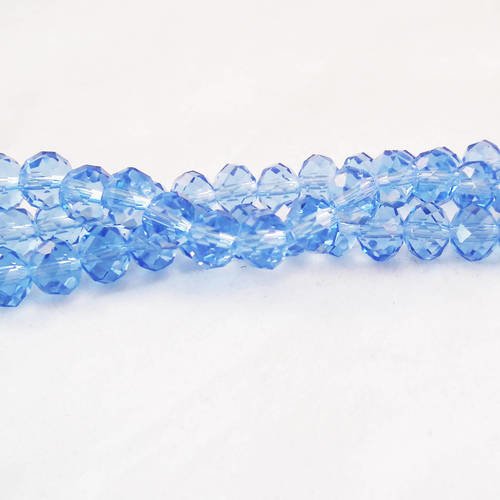 Ef35 - une enfilade de 70 perles précieuses 8x6mm bleu en verre cristal à facettes 